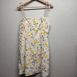 Old Navy Mini Dress Women Size Petite L Cream Floral Linen Lined Spring Casual